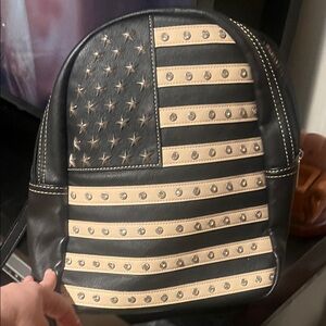 Men's Black and Tan Studded Flag Backpack